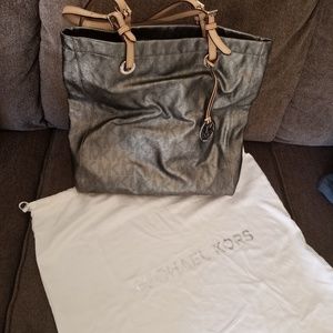 Michael Kors MetallicGunmetal Gray Monogram JetSet